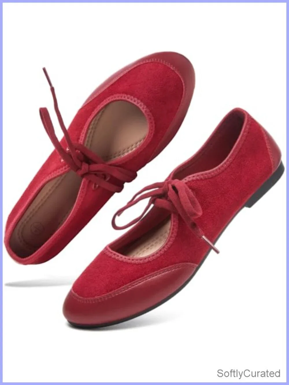 hash bubbie Mary Jane Flats Vintage Ballet Shoes Lace Up Suede